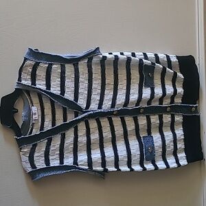 Cocobleu Striped & Denim Trim Knit Vest, Sz L